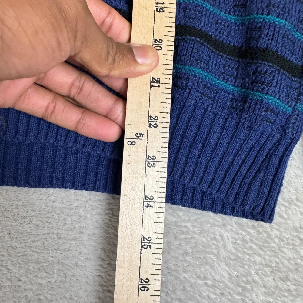 Vintage 90s Anchor Blue Cardigan Sweater Mens M Preowned Striped Knit‎ Preppy